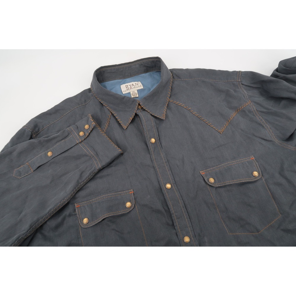 Ryan Michael Western Pearl Snap Shirt Men XXL Slate Silk Whipstitch Corduroy